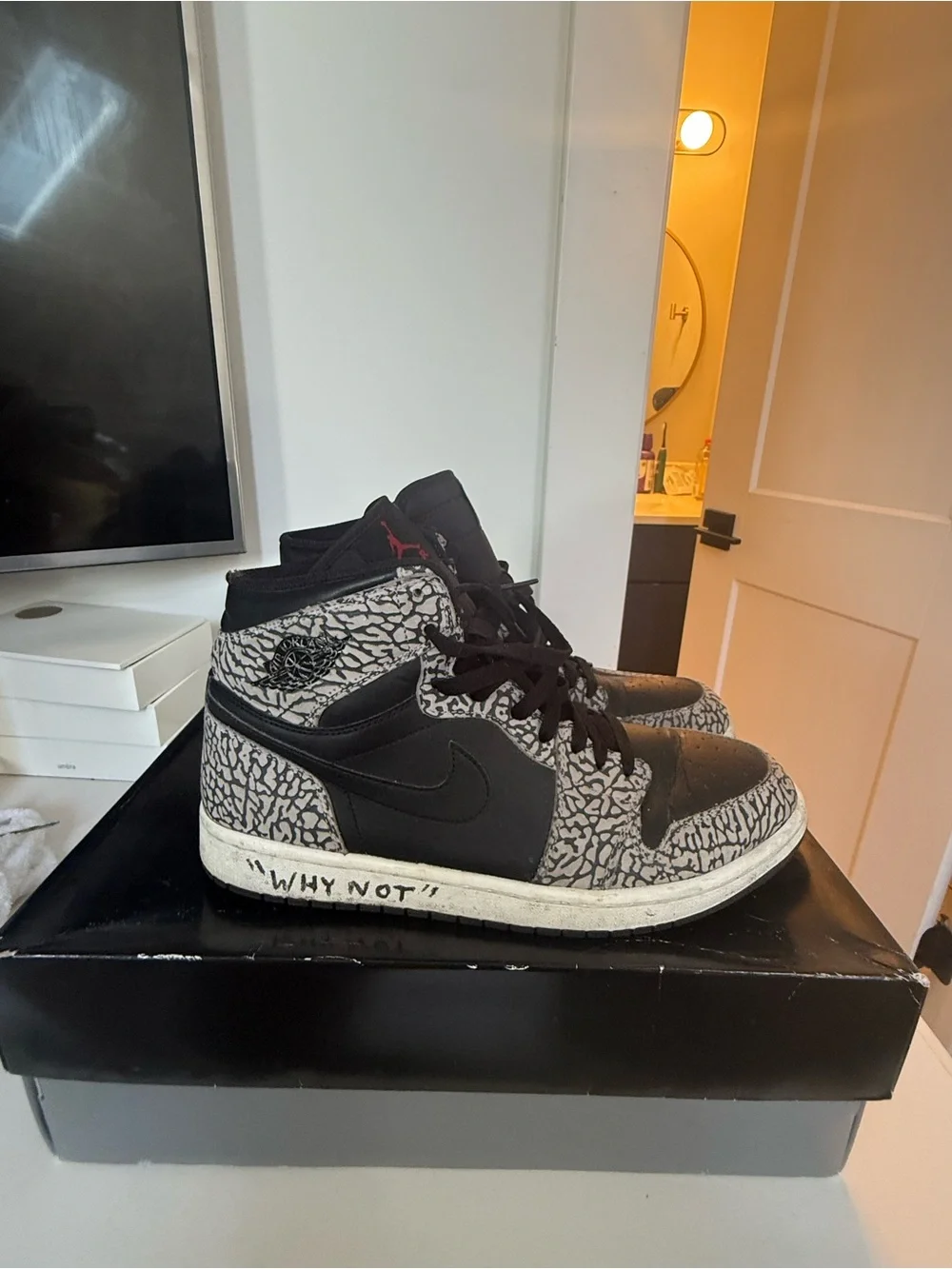 Jordan High-Top Sneakers in Black, Gray and White